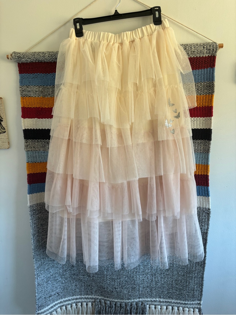 Layered Tulle Maxi Skirt with Butterflies, Blush Pink